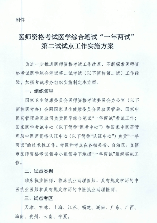 國(guó)家衛(wèi)健委關(guān)于在天津等12個(gè)考區(qū)開(kāi)展“一年兩試”試點(diǎn)工作的通知！