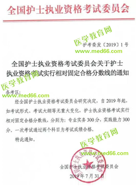 2019年護士資格考試分數(shù)線公布：300分！