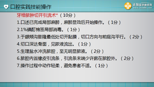 口腔助理醫(yī)師實踐技能考試“牙槽膿腫切開引流術”這么答才能拿 10分！