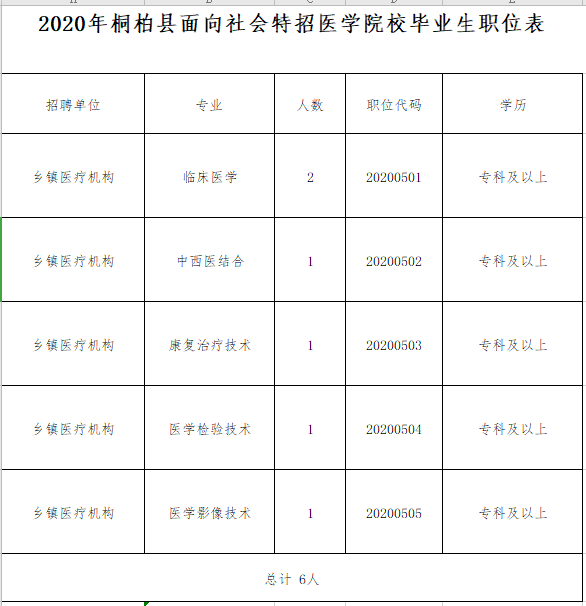 2020年河南省桐柏縣12月份醫(yī)學院校畢業(yè)生招聘崗位計劃表