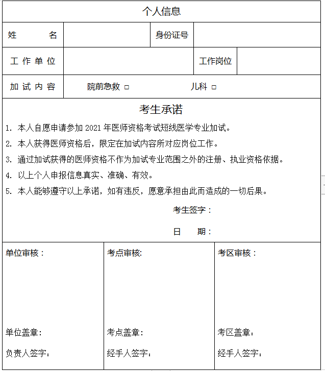 2021年醫(yī)師資格考試短線醫(yī)學(xué)專(zhuān)業(yè)加試申請(qǐng)表