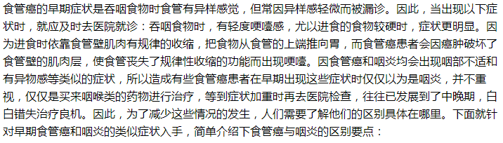 如何鑒別是食管癌還是慢性咽炎？一文了解！